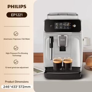 Philips EP1221 Fully Automatic Coffee Machine - Espresso/Americano/Hot Water 12-Grind Ceramic Grinder Manual Steam Milk Frother Aroma Extract System 1.8L Tank