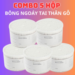 Combo 5 hộp tăm bông ngoáy tai thân gỗ 2 đầu tròn xoắn thân thiện với môi trường tăm bông ngoáy tai tiệt trùng