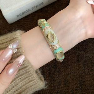 SLIGHTDELVE Cats Eye Stone Vintage Cloisonne Bangle Enamel Floral Traditional Womens Hand Bracelet Handicraft Vintage Chinese Flower Bangle Gifts for Women Girl