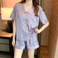 Elegant Purple Pajamas High Quality Women Spring and Summer Silk Satin Long Sleeved or Shorts Sleeve Pyjamas Loose Sleepwear Set. 