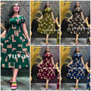 DRESS DASTER WANITA KERUT SABRINA MOTIF TERBARU BAHAN RAYON ADEM BISA COD
