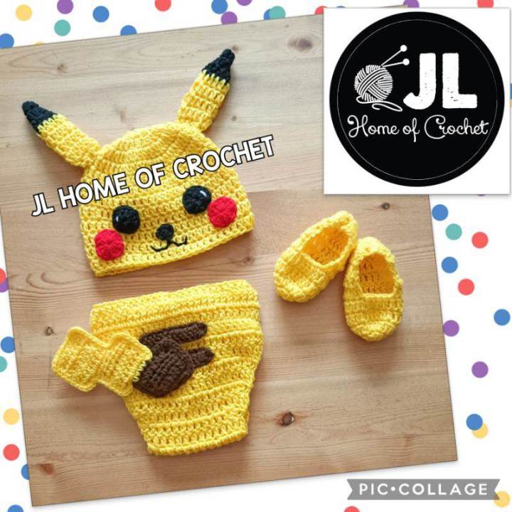 PIKACHU COSTUME BABY POKEMON CROCHET Crochet Diaper Set Onesie