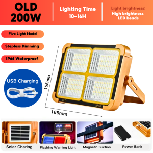 Solar Emergency Light 600W 800W Solar Flashlight Rechargeable Outdoor Waterproof Emergency LED Flood