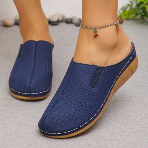 Free Shipping 2026 Summer WomenS Thick-Soled Wedge Slippers Large Size Hollow Design Slip-On Closed-Toe Half Slippers Size 43