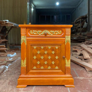 Tủ táp đầu giường 1 cánh 1 ngăn kéo dát vàng gỗ hương Cỡ 60x50x40