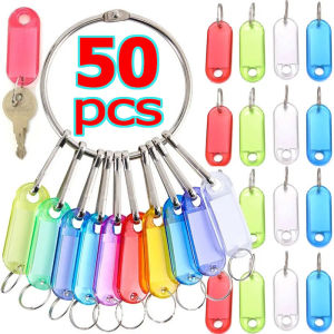 10/20/50Pcs Multicolor Luggage ID Tag Keychains Plastic Keychain Tag with Split Ring Hotel Number Classification Card Key Rings ID Label Tags Accessories