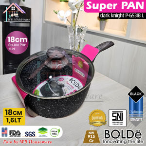 BOLDe panci sauce pan 18cm + tutup kaca series dark knight / black pink granite coating anti lengket