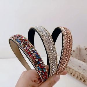 Wedding Bridal Rhinestone Hair Band Crown Headwear Colorful Rhinestone Anti Slip Headband for Women Girls Fashion Hairbands Female Wash Face Hair Bands Hoop Hair Accessories