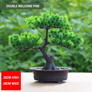 Artificial pine tree welcome pine Fake pine tree landscaping Chinese Zen simulation fake pine tree welcome pine potted plant with green bonsai decorations
