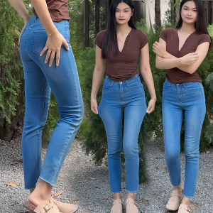 กางเกงยีนส์ผู้หญิง กางเกงยีนส์เอวสูง กระบอกเล็ก กางเกงแฟชั่น ผ้ายืด สีฟ้า สีดำ 💥จัดส่งในไทย💥