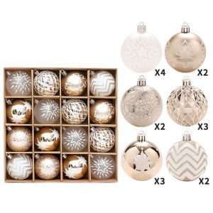 MAOMEI HOUSE 16pcs Sơn Bóng giáng sinh Chống vỡ Màu trắng vàng sâm panh  dây chuyền Cây giáng sinh Trang trí Giáng sinh 6cm Trang trí Giáng sinh Nhà