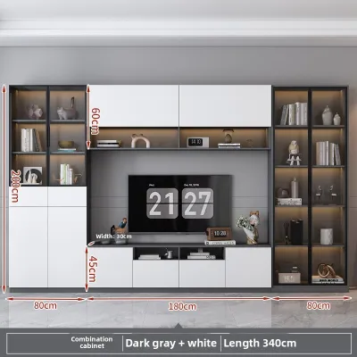 [CozyNest ]TV Cabinet Living Room Solid Wood TV Cabinet Integrated Glass Storage Cabinet 160/180/200cm