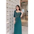 dạ hội trung niên nữ tay dài, thiết kế sang trọng. 