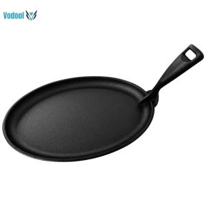 10.6 X 6.89in Iron Sizzler Pan Oval Shape Fajita Skillet Sizzle Griddle Fajita Server Plate Griddle Pan for Home Restaurant [Vodool Official Center]