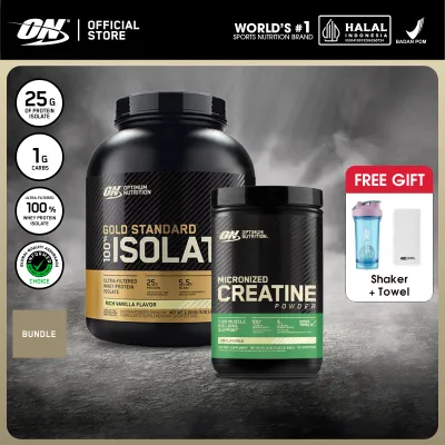 Optimum Nutrition Gold Standard Isolate Protein 5 lbs + Creatine Powder 600gr + Shaker + Towel