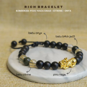 Gelang  Aesthetic Pria Wanita Keren Terbaru Tali Serut Batu Kristal Alam Akik Hitam Black Onyx Citrine Citrin Sekat Pixiu Keberuntungan Hoki Mas Emas 24k Cowok Cewek Dewasa Korea Style Import Mewah Elegan