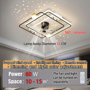 RHPOA Starry Sky Intelligent Frequency Conversion LEDCeiling Fan Light 360°Rotation Bedroom FanLight