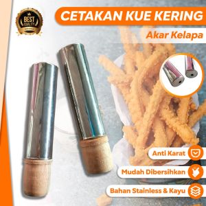 Cetakan Kue Kering Akar Kelapa Stainless Steel Dorongan Kayu – Cetakan Kue Kecipir Tradisional Cetakan Dorongan Kayu Kue Akar Kelapa Cetakan Kue Semprit