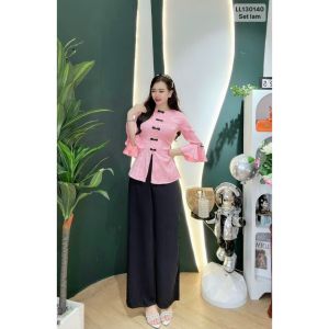 SÉT ÁO LẺ BÀ BATAY LOE GẤM 2 DAHOA VĂNQUẦN ĐEN LỤA PLANTIN QUẦN BẢN LƯNG PHÍA SAU KẾT HƠP TÚI TRONG PHONG CÁCH LỊCH LÃM HIỆN ĐẠI MẪU MỚI NHẤT