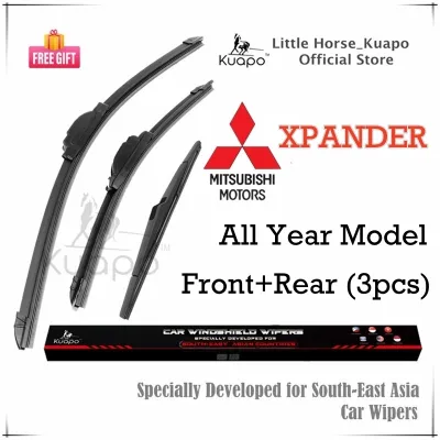 (Front+Rear 3pcs) Mitsubishi Xpander Wiper Blade Set for 2015 to 2023 model EXPANDER SUV Car Window Wipers Bundle (banana type+original back) by Kuapo wifer