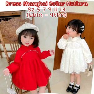 DRESS ANAK PEREMPUAN IMPORT MURAH KOREAN STYLE LENGAN PANJANG SHANGHAI COLLAR TILLE