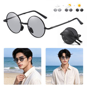MENSPE Foldable Sunglasses Circular Men Women Polarized Glasses Chic Retro Sunglasses Photochromic Polarized Sunglasses Men Discoloration Eyewear Anti Glare UV400 Glasses
