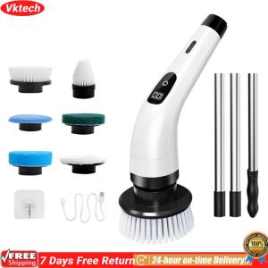 Electric Spin Scrubber 7 Replaceable Brush Heads Shower Scrubber Electric Scrubber for Bathroom Kitchen Floor Grout Tile