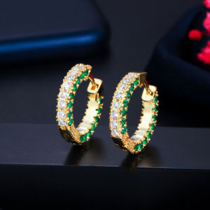 SEQUITO Gorgeous Women Ear Jewelry Yellow Gold Plated Paved Green White AAA Cubic Zirconia Exquisite Round Small Hoop Earrings SE419