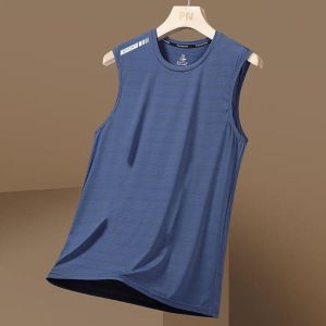 Z1BEE【M-5XL】2025 Mens Quick Dry Ice Silk Sleeveless Vest Gym Sports Shirt Thin Fitness Top Solid Color T Shirt Black White Grey Blue
