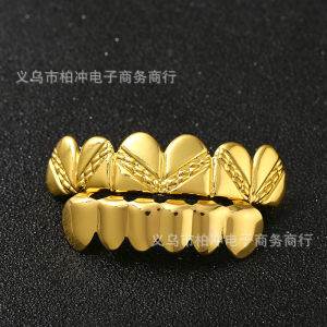 ZEEMIN Hip-Hop Huya Halloween Masquerade Ball อุปกรณ์จัดฟัน Hip-Hop เหล็กจัดฟันทอลายทแยงชุบทองแท้