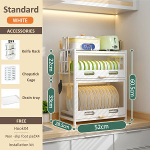 GSLIFE Rak Piring Tertutup Rak Piring 2/3 Tingkat Rak Dapur Multifungsi Lemari Piring Anti Debu Rak Dapur Dengan Laci