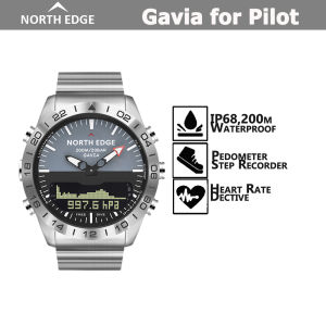 NORTH EDGE GAVIA for Pilot Men Digital Diving Watch jam tangan lelaki Outdoor Military Army Sports Luxury Full Steel Waterproof 200M