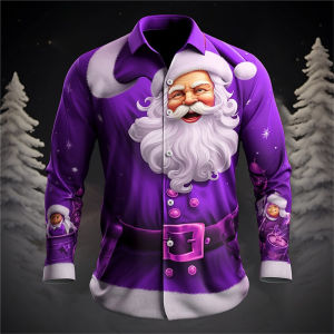 ZEEMIN Santa Claus Festival Shirt 3d Print Hot Sale Christmas Long Sleeve Shirt Party Mens Shirt 3d Print Casual Fashion Men Clothing