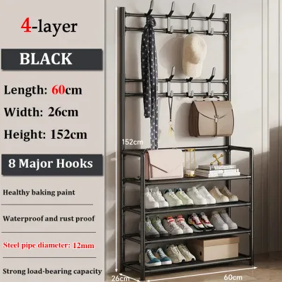Keycool Multifunctional 4/5-Tier Mesh Shoe Rack with Coat Hooks and Storage Shelf