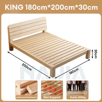 NAIJIA Wooden Bed Frame Katil Kayu Katil Solid Wood Bed Single & Queen King Size Bingkai Katil Bedroom Platform Bed Frame實木床