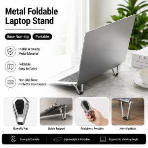 Metal Foldable Laptop Stand Holder Non-Slip Keyboard Stand Riser Portable Holder Cooling Bracket