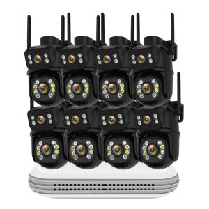 Hamrol Dual Lens 4K 8MP All Black PTZ WIFI IP Security Camera Wireless NVR System H.265  Automatic Tracking Two Way Audio CCTV