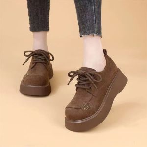 Free Shipping WomenS New Spring And Autumn Collection Of Thick-Soled Loafers Featuring Suede And Leather For Casual Wear