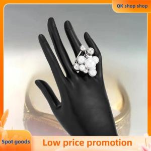 ✨QK shop✨ Trendy Metal Beaded Ball Pearl Rings For Women Unique Exaggerated Party Jewelry Gift Finger Accessories