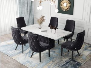Europe Classic Chesterfield Dining Marble Set Dining Table Dining Chair Set Dinner Set Makan Marble Chesterfield