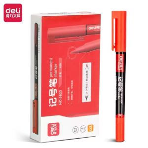 【SG Stock】Deli Double‑Headed Permanent Marker Pens Waterproof Quick‑Dry Markers Black / Red / Blue Available