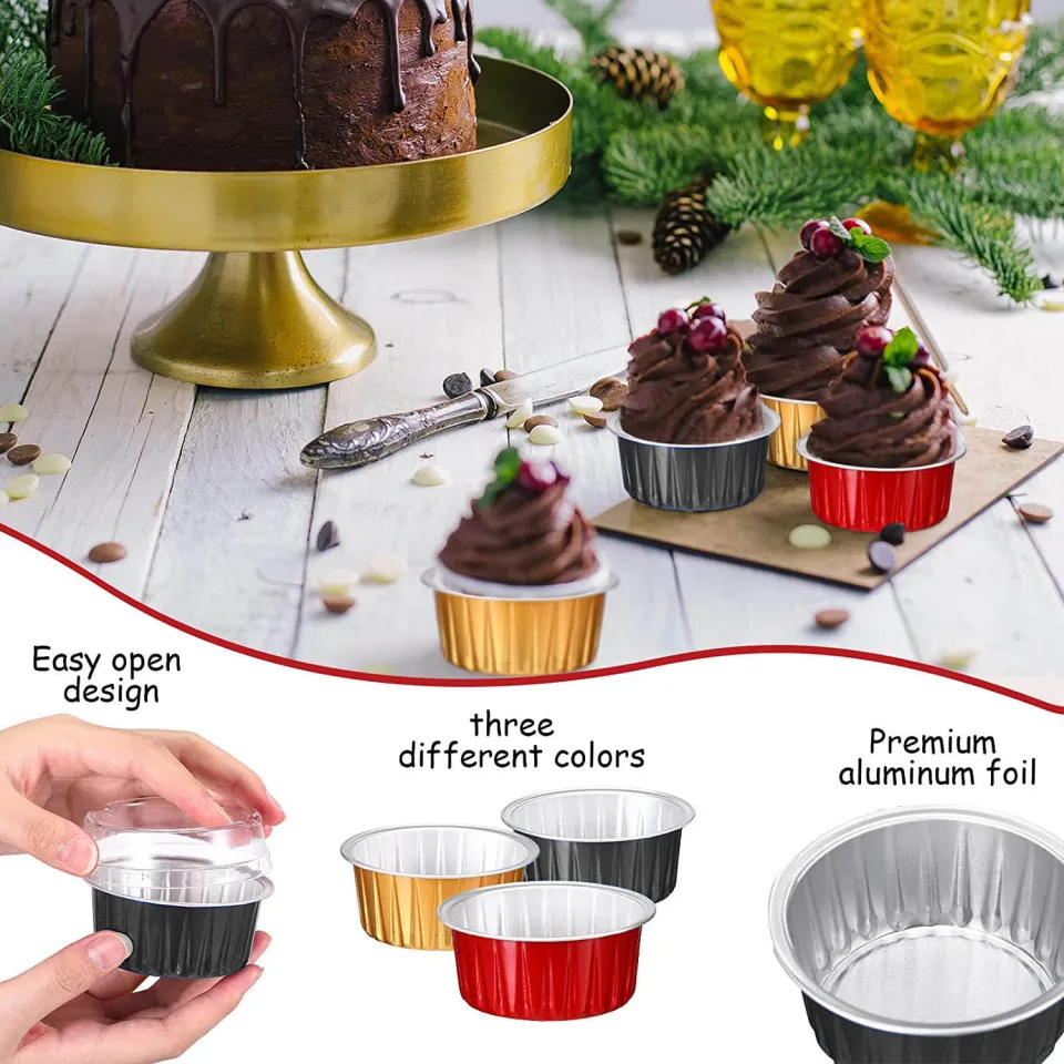 10pcs 125ml Cupcake Liners with Lids 125ml Aluminum Foil Cupcake Baking  Cups Disposable Ramekins Muffin Cups Mini Aluminum Pans with Lids Cupcake 