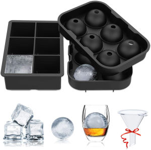 Ice Cube Trays (Set of 2) Iway Black Silicone 6 Giant Ice Ball Cube Maker Use for Kids with Candy Pudding Jelly Milk Juice Chocolate Mold or Cocktails Whiskey Particles