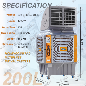 IPRO 200L Air Cooler Heavy Duty Industrial Aircond Max 38000 m3 Air Flow 40-60 Feet Air Cooler