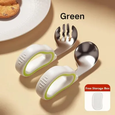 SKISOPGO Baby Spoon and Fork Set Infant Training Feeding Baby Feeding Set Training Twisted Cutlery