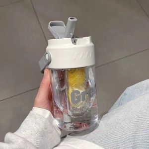 600/800ML Straw Cup Plastic Portable Tea Water Separation Cup Large Capacity Leak-proof  Student Water Bottle with Handle