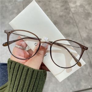 Cold Brown Glasses eyeglasses anti radiation eyeglass sunglasses  photochromic anti radiation glasses Female Anti-Blue Light High Sense Light Glasses Rim Frame round Frame Replaceable Lens Eyewear Anti Blue Light Computer Glasses