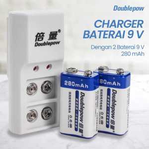 BERGARANSI Doublepow Charger Baterai 9v kotak tahan lama isi ulang Rechargeable 2 Slot DP B09