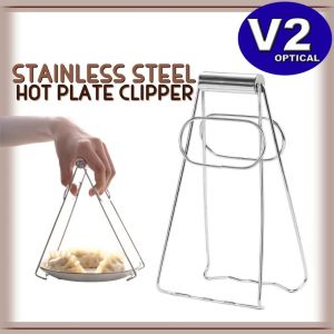 Kitchen Folding Hot Dish Plate Clipper Stainless Steel Plate Clip Bowl Clamps Carrier Holder Heat Protection Gripper