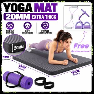Exercise Mat Yoga Mat NBR 20MM Extra Thick Thicken Non Slip Soft Comfortable Tasteless With Resistance band and Carrying Bag for Men Women Fitness Beginners